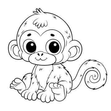 Doodle Vector Illustration of a Monkey in Cartoon Style. Isolated on white background. Perfect for animal-themed design projects, stickers and coloring book.