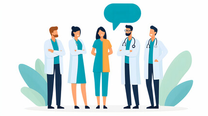 Medical Team Communication with Speech Bubbles – Vector Illustration
