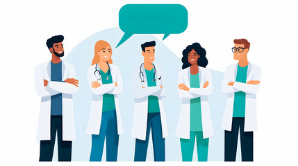 Medical Team Communication with Speech Bubbles – Vector Illustration