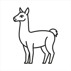 Stylized black line drawing of a llama standing on a white background isolated on white background