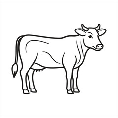 Simple line art illustration of a cow standing isolated on white background