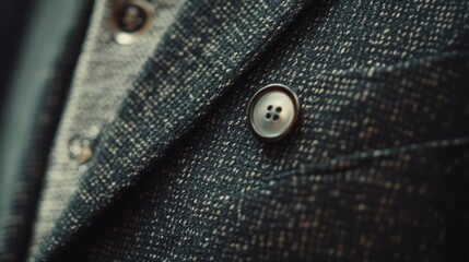 Closeup dark gray blazer button texture