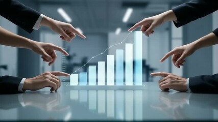 Hands pointing at a projected bar graph - Powered by Adobe