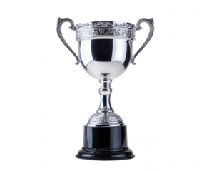 Black and silver trophy cup on a white background, png, transparent