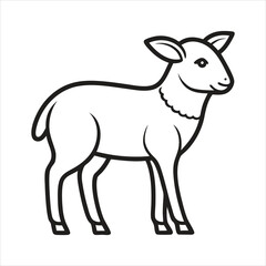 Stylized line drawing of a young sheep standing peacefully isolated on white background