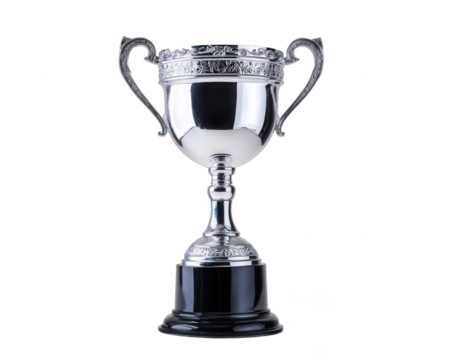 Black and silver trophy cup on a white background, png, transparent
