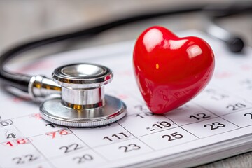 Stethoscope, heart, and calendar