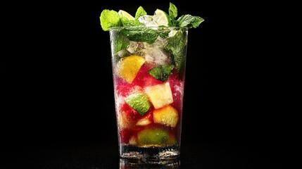 Colorful fruit cocktail in glass