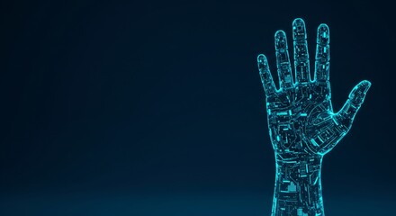 Holographic hand outline. Digital data visualization for technology concept. Futuristic human interface and virtual reality.
