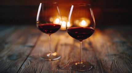 glass of red wine on wooden table