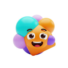 Whimsical geometric character with playful expression and vibrant pastel hues