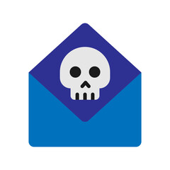 Vector illustration of a Open Envelope with Skull in flat style isolated in white background. Modern and minimalist chart illustration