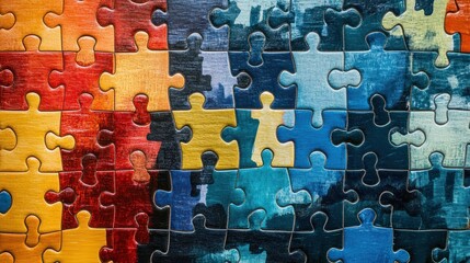 Colorful jigsaw puzzle pieces close up