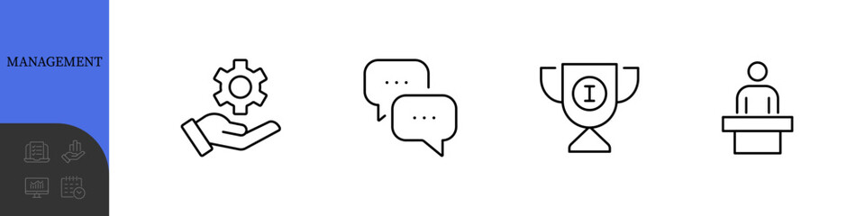 Management Line Editable Icons set. Vector illustration in modern thin line style of business icons: functions, principles, goals, and more. Pictograms and infographics for mobile apps