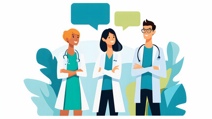Medical Team Communication with Speech Bubbles – Vector Illustration