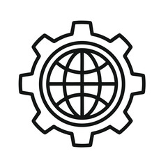 Global gear icon representing international industry and technology