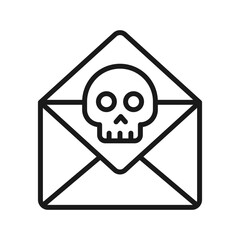 Vector illustration of a Open Envelope with Skull in line style isolated in white background. Modern and minimalist chart illustration