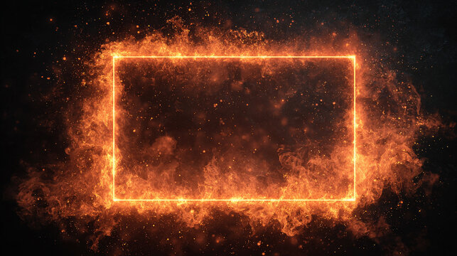A vibrant orange hot fire frame border with dynamic flames surrounding an empty caption space in the middle. The fiery border creates a bold and intense visual effect, perfect for dramatic or energeti
