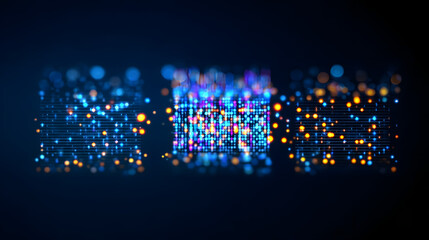 Big data analysed with AI technology for business analytics. Automated insights from data mining, filtering, sorting, clustering. Data science, Artificial Intelligence and visualization, innovation.