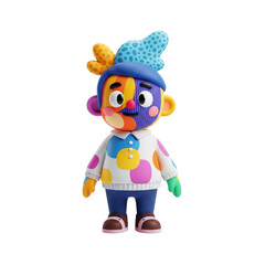 Whimsical character design with abstract textures and bright contrasting coloration