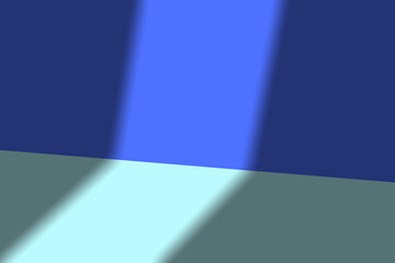 Abstract empty blue scene or studio background with light casting sharp shadow on wall and floor. Illustration design for presentation, display product, mock up