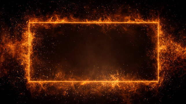A vibrant orange hot fire frame border with dynamic flames surrounding an empty caption space in the middle. The fiery border creates a bold and intense visual effect, perfect for dramatic or energeti