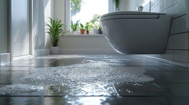 Bathroom floor with soapy water spill