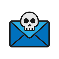 Vector illustration of a Envelope with Skull in solid line style isolated in white background. Modern and minimalist chart illustration