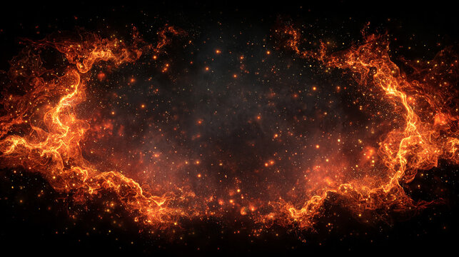 A vibrant orange hot fire frame border with dynamic flames surrounding an empty caption space in the middle. The fiery border creates a bold and intense visual effect, perfect for dramatic or energeti