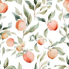 Dreamy watercolor peaches and soft foliage, repeating tile for gentle aesthetics Elegant Peach and Leaf Pattern for Stylish Home Decor
