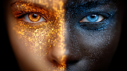 Abstract Portrait of a Woman with Contrasting Colors and Sparkles