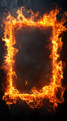 A vibrant orange hot fire frame border with dynamic flames surrounding an empty caption space in the middle. The fiery border creates a bold and intense visual effect, perfect for dramatic or energeti