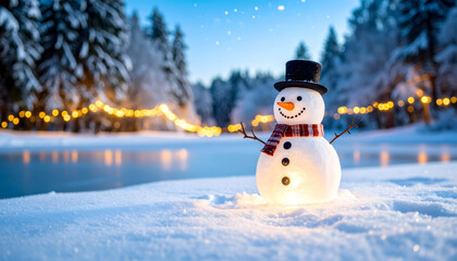 Charming Snowman in Winter Wonderland at Night