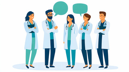 Medical Team Communication with Speech Bubbles – Vector Illustration