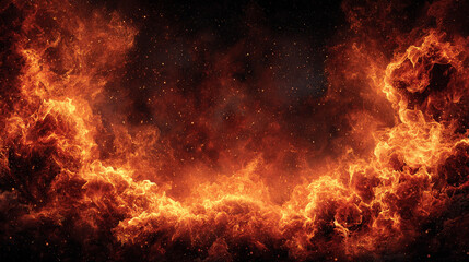 A vibrant orange hot fire frame border with dynamic flames surrounding an empty caption space in the middle. The fiery border creates a bold and intense visual effect, perfect for dramatic or energeti