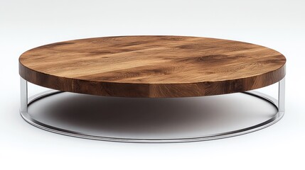 Circular wooden coffee table with metal base