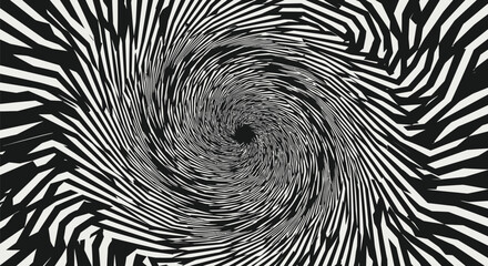 Abstract black and white vortex illustration depicting a spiral illusion and geometric pattern