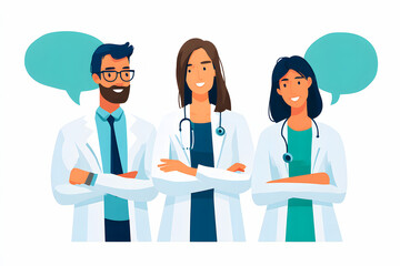 Medical Team Communication with Speech Bubbles – Vector Illustration