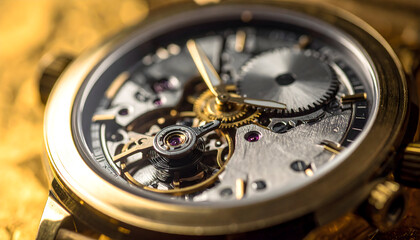 Close-Up of Gold Watch Mechanism with Intricate Gears