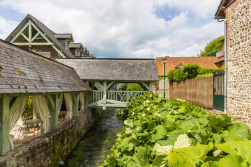 Fototapeta premium Street view Veules-les-Roses in Seine-Maritime department Normandy in France. One of the most beautiful villages of France
