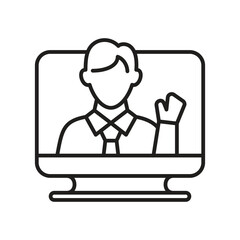 Professional online virtual meeting, interview, lecture line icon with bubble text, modern communication technology lifestyle habit 