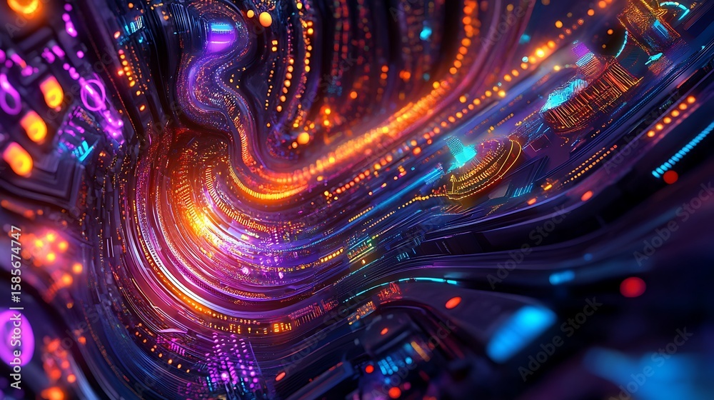 Poster a cyber-themed chip embedded with bright neural paths and intricate digital design