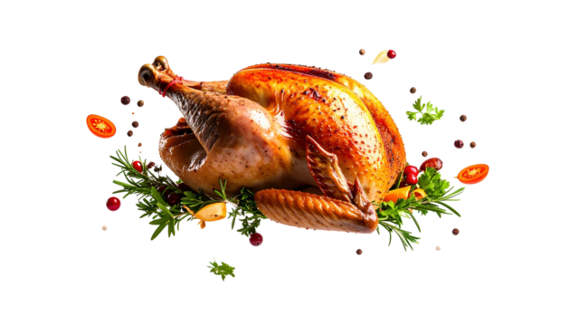 Roasted whole chicken with herbs and spices, juicy and flavorful meal ready to serve