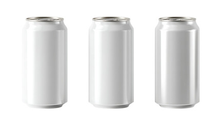 Three blank aluminum cans, perfect for your designs.
