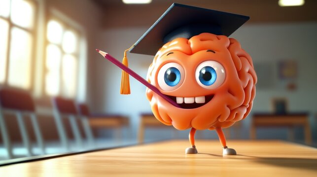 Cute brain cartoon graduation educational image