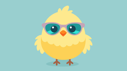 Illustration of a cute yellow chick wearing stylish sunglasses on a light blue background color