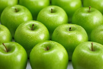 Fresh green apples neatly arranged, symbolizing health and nutrition in a simple yet effective way.