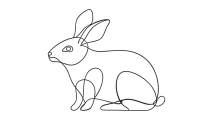 Continuous line drawing of a rabbit with long ears and a short tail in a minimalist style art