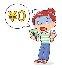 通帳の残高が0円で青ざめる女性