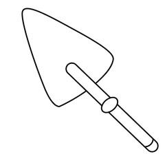 Cute cartoon hand drawn vector Hand trowel outline.